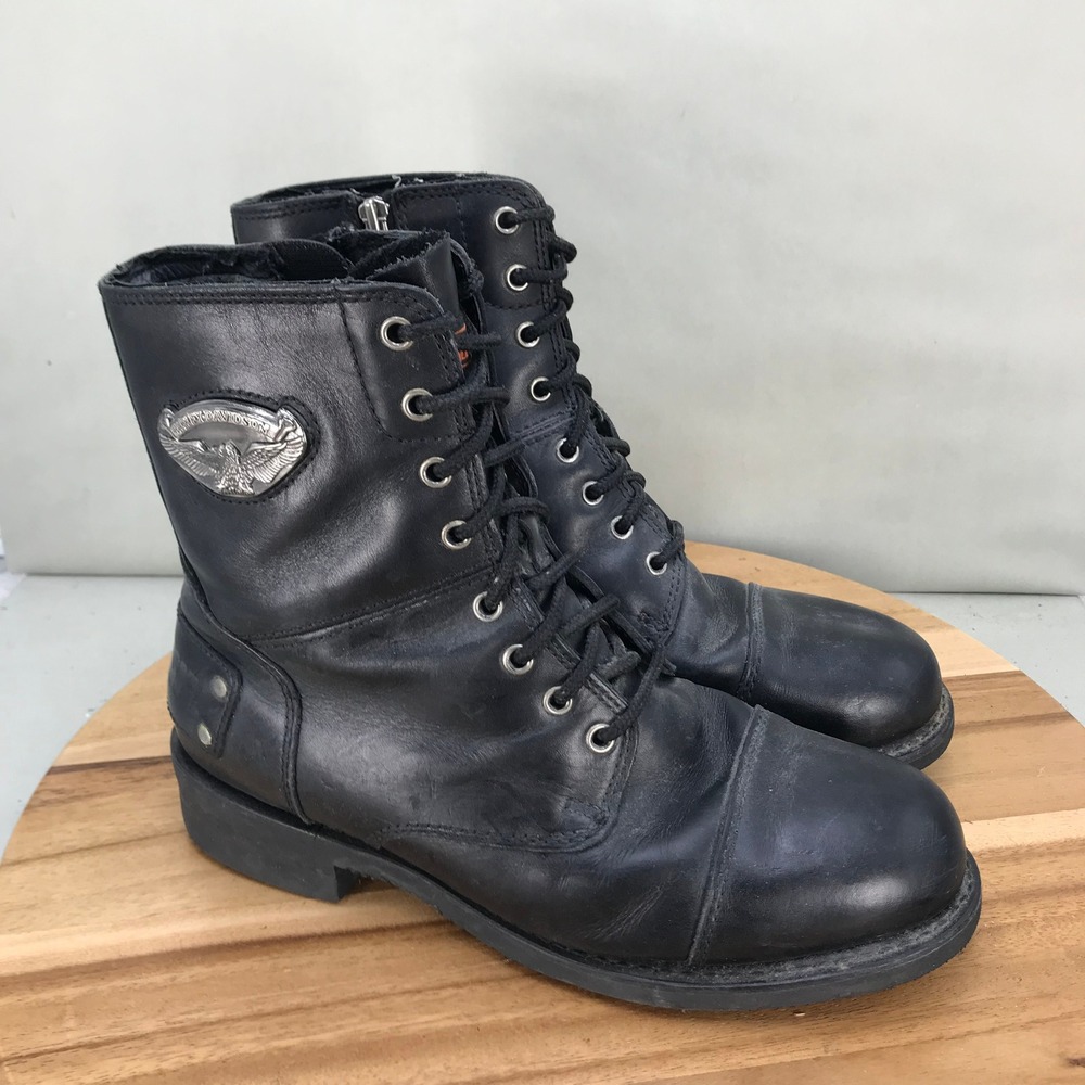 Harley Davidson Badlands Mens Black Leather Side Zip Motorcycle Boots Size 10